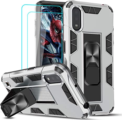 Samsung A01 Case, Samsung Galaxy A01 Case with Tempered Glass Screen Protector [2Pack], LeYi Military-Grade Shockproof Built-in Kickstand Car Mount Protective Cover Case for Galaxy A01, Silver