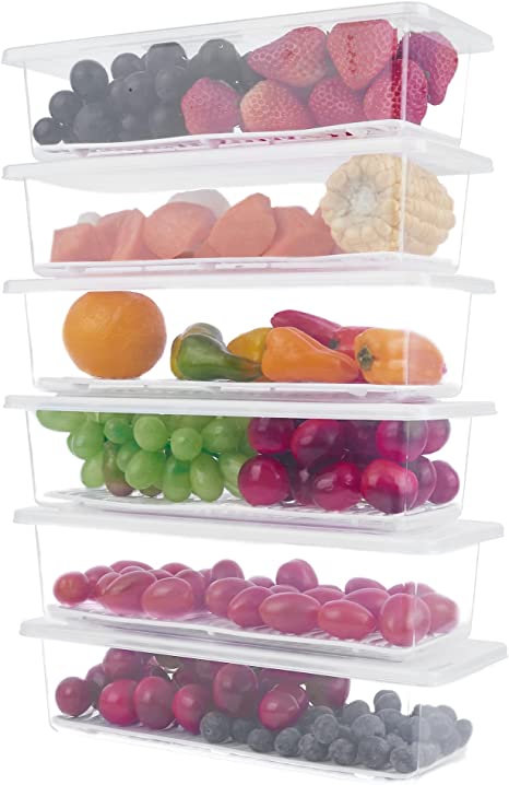 Vtopmart Food Storage Containers for Fridge, 6Pack 1.5L Fridge Organizer with Removable Drain Plate, Produce Containers for Fridge to Keep Fruits, Vegetables, Meat, Fish Fresh and Dry
