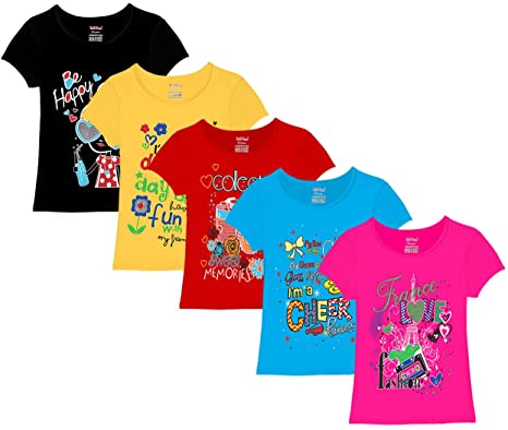 Kiddeo Girls' T-Shirt (Pack of 5)