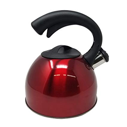 Elevate Home Products 3.0 Liter Tea Kettle, Natural Stone Marble Finish with 1 Touch Ergonomic Anti-Hot Handle, Anti-Rust 18/8 Stainless Steel Food Grade Whistling Stovetop Teapot (3.2 Qt) (Red-C)