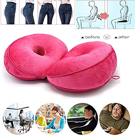 Dual Comfort Cushion Lift Hips Up Seat Cushion, Beautiful Buttocks Latex Cushion Orthopedic Posture Correction Cushion for Relief Sciatica Tailbone Hip Pain Fits in Car, Home Office (Rose red)