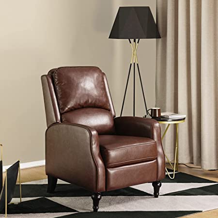 YANXUAN Pushback Recliner Chair, Manual Mechanism Push Arm Recliner Sofa with Nail Head Trim, Waterproof Breathable Leather, Air Previous Leather, Brown