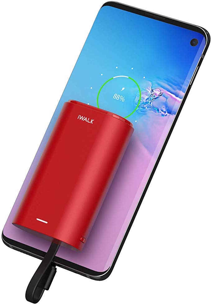 iWALK Portable Charger 9000mAh Ultra-Compact Power Bank with Built-in USB C Cable, Compatible with Samsung Galaxy S10,S9,S8,Note 10,Moto Z3/2,LG V35/G8, Nintendo Switch, Google Pixel,OnePlus, Red