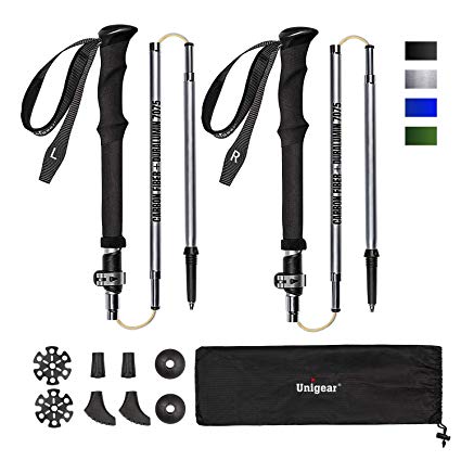 Unigear Trekking Poles, Collapsible and Adjustable Hiking/Walking Sticks with Quick Lock System, Super Strong and Ultralight Carbon Fiber and Aluminum 7075 for Camping, Backpacking, Climbing