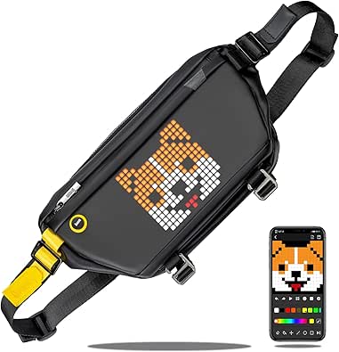 Divoom Pixoo Pixel Art Sling Bag mit App Controlled 16X16 LED Screen, wasserdichtes leichtes Casual Daypack Chest Crossbody Shoulder für Männer Frauen Outdoor Sport Wandern, Radfahren, Reisen