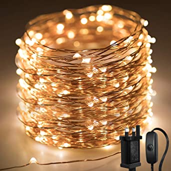FANSIR Fairy Lights Plug in, 65.6ft 200 LED Lights Mains Powered Copper Wire Fairy Lights 8 Modes Waterproof Decorative String Lights for Bedroom Outdoor Garden Party Wedding Christmas,Warm White