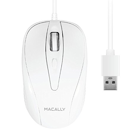 Macally USB Wired Mouse with 3 Button, Scroll Wheel, & 5 Foot Long Cord, Compatible with Apple Macbook Pro / Air, iMac, Mac Mini, Laptops, Desktop Computer, & Windows PC (TURBO)