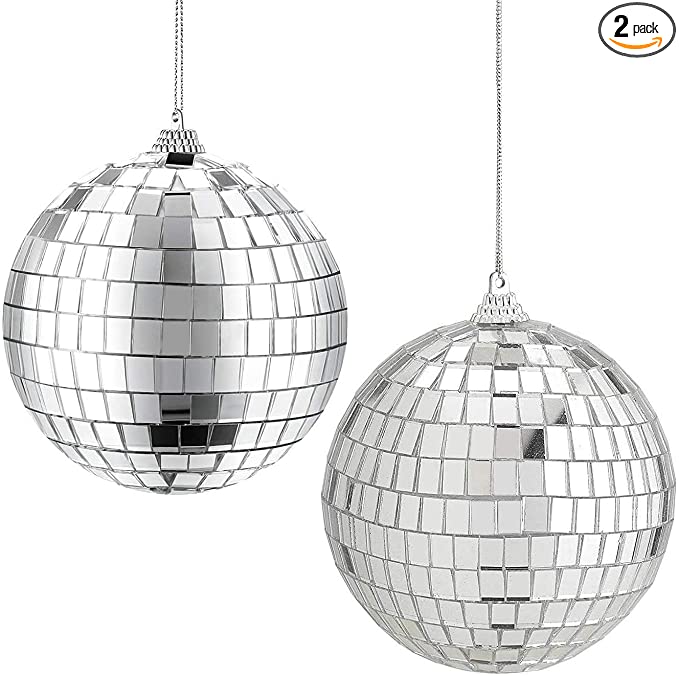 2 Pack Mirror Disco Balls,Silver Hanging Party Disco Ball for Party or DJ Light Effect, Home Decorations, Stage Props, Game Accessories (5.9 Inch)
