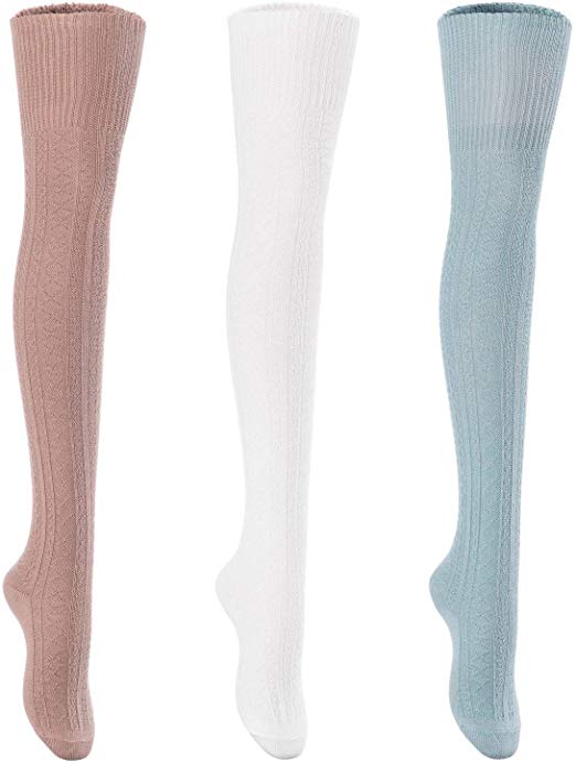 Lovely Annie Big Girl's 3 Pairs Fashion Thigh High Cotton Socks Over the Knee High Leg Wamers A2JMYP1025 Size L/XL(US)