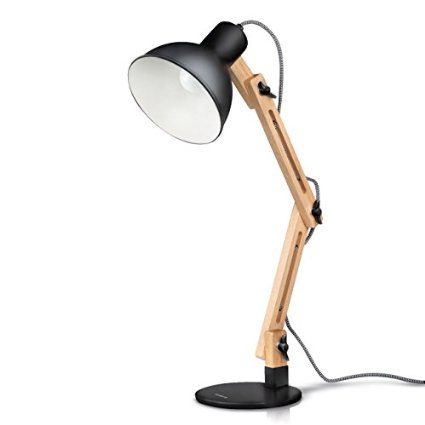 Tomons Scandinavian Swing Arm Desk Lamp, Adjustable Design Wood Table Lamp for Living Room, Bedroom, Studio and Office Black
