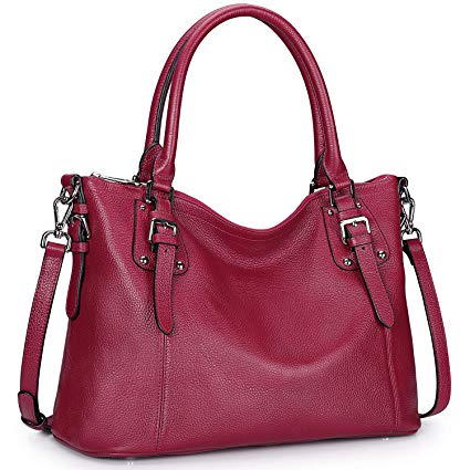 S-ZONE Women's Vintage Genuine Leather Tote Large Shoulder Bag with Outside Pocket