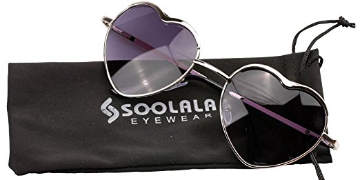 SOOLALA Womens Thin Metal Heart Shaped Frame Cupid Sunglasses w/ Pouch
