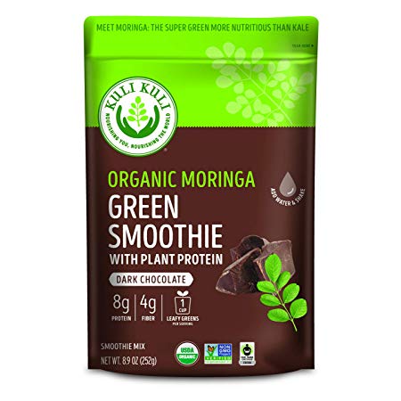 Kuli Kuli Organic Moringa Greens Smoothie Mix - Plant-Based Superfood Protein Smoothie Mix, Dark Chocolate, 8.9 Ounce Pouch, Vegan and Gluten-Free with 8g Pea Protein and 1 Cup Greens Per Serving