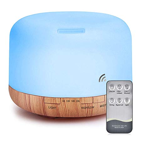 1000ML Essential Oil Diffuser For Large Room - Quiet Aroma Oil Diffuser with Adjustable Cool Mist Humidifier Mode,Remote Control Waterless Auto-off 7 Color LED Lights Changing for Home,Office Bedroom