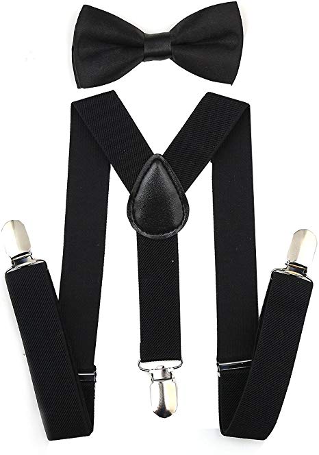 AWAYTR Child Kids Suspenders Bowtie Set - Adjustable Suspender Set for Boys and Girls