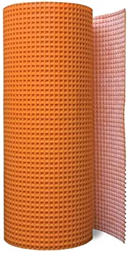 Uncoupling Membrane (3.3 ft x 98.5 ft) underlayment 323 Square Feet, Tile Underlayment Mat, Waterproofing, Anti-Fracture, Crack Isolation Membrane (1/8 inch Thick) Orange