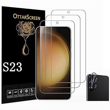 OttarScreen Galaxy S23 Screen Protector, 3 Pack Tempered Glass Screen Protector, 1 Pack Tempered Glass Camera Lens Protector, Compatible Fingerprint, 3D Glass 9H Hardness Tempered Glass Screen Protector for Samsung Galaxy S23 5g【3 1 Pack】