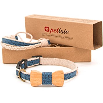 Pettsie Dog Collar Bow Tie and Friendship Bracelet for you, Durable Hemp for Extra Safety, 3 Easy Adjustable Sizes, Comfortable and Soft, Strong D-Ring for Easy Leash Attachment