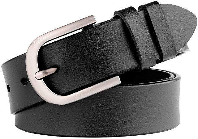 Ladies Leather Dress Belts for Women Fashion Western Designer Waist Belts JASGOOD, Suit Pant Size 28-34 Inches, 01-Black