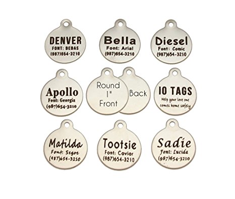 MADE IN USA Laser Etched Stainless Steel Pet ID Tags FREE Custom Personalized for Dog & Cat Paw Print Bone Round Tag
