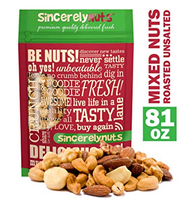 Sincerely Nuts Roasted & Unsalted Mixed Nuts (5 LB) Almonds, Cashews, Brazil Nuts, Hazelnuts & Pecans - Vegan, Kosher & Gluten-Free Food-Nutrient Rich Alternative Treat for the Whole Family