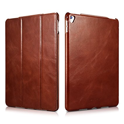 iPad Air 2 Brown Case,RUIHUI [Vintage Series] [Genuine Leather] Folio Flip Smart Cover Leather Case with [Auto Wake / Sleep] Function [Magnetic Latch] Kickstand for Apple iPad Air 2/ iPad 6 (Brown)