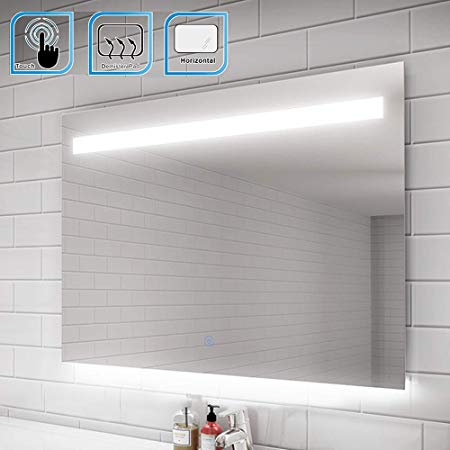 ELEGANT 1000 x 700 mm Heated Backlit LED Illuminated Bathroom Mirror with Light and Demister and Sensor / IP44 Rated