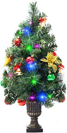 Mini Christmas Tree Prelit and Pre-décor 24 inch and Batteries Operated (Colorful Lights) 2 ft