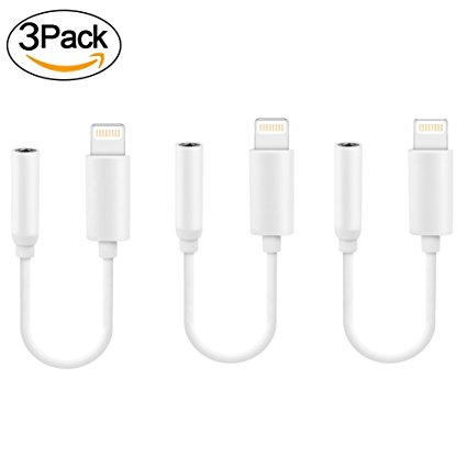 iPhone Adapter Headphone Jack,Samcable Lightning to 3.5 mm Headphone Jack Adapter for iPhone 7/7 Plus Accessories [Not compatible with iOS 11] [3Pack]