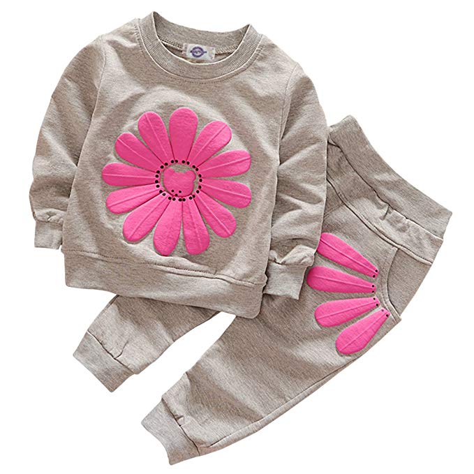 Toddler Baby Girls Sunflower Clothes Set Long Sleeve Top and Pants 2pcs Outfits Fall Clothes