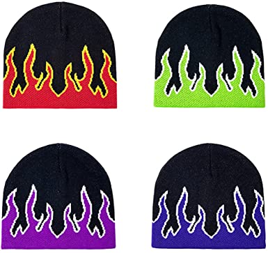 CORIRESHA Fall Winter Beanie Knit Hats for Men & Women, Warm & Soft Stylish Cotton Flame Skull Caps