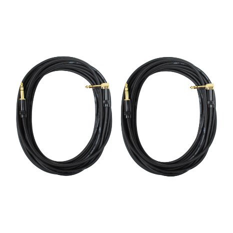 Audio 2000s E26125P2 1/4" TRS Right Angle to 1/4" TRS 25Ft Cable (2 Pack)