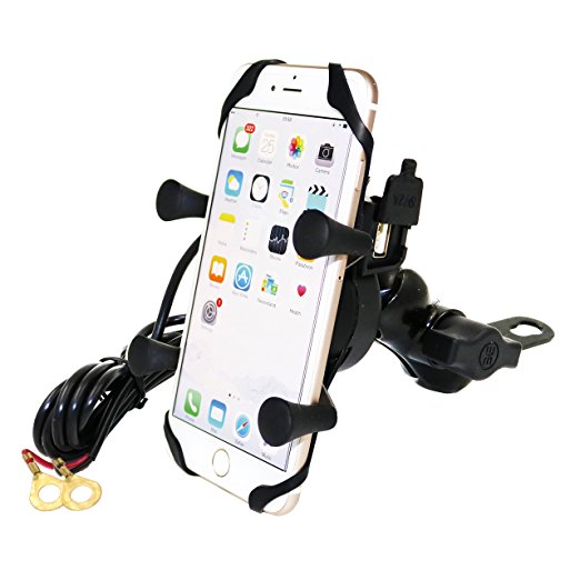 MOTOPOWER MP0609D Bike Motorcycle Cell Phone Mount Holder With USB Charger- For any Smartphone & GPS - Universal Mountain & Road Bicycle Motorcycle Handlebar Holder