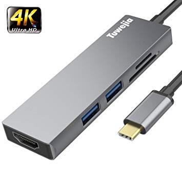 USB C Hub HDMI Multiport Adapter,Tuwejia 5-in-1 4K USB Type-C to HDMI Video Output,MicroSD/SD Card Reader,2 x USB 3.0 High Speed Ports Compatible MacBook Pro 2015/16/17/18,HP/Dell USB Type C Devices