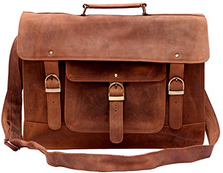 Feather Feel Large Leather Satchel Briefcase, 18" Laptop Messenger Shoulder Bag Tote for Men
