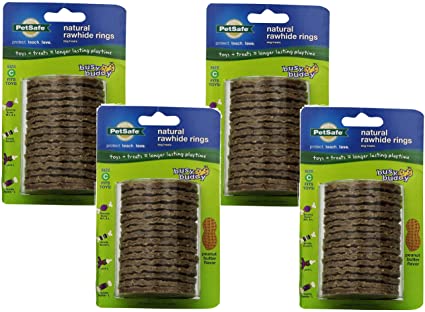 PetSafe (4 Pack) Busy Buddy Refill Ring Dog Treats for Select Busy Buddy Dog Toys, Peanut Butter Flavored Natural Rawhide, Size C