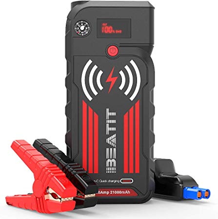 BEATIT QDSP 2000A Peak 21000mAh 12V Car Lithium Jump Starter (Up to 8.0L Gas and Diesel) Auto Car Battery Booster Portable Phone Charger Power Pack with Wireless Charger and Smart Jumper Cables G18