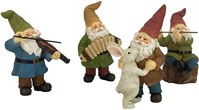 GlitZGlam Happy Gnomes Dancing Celebration! - 4- Piece Musical Garden Gnome Set for The Miniature Fairy Garden