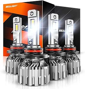 SEALIGHT 9005/HB3 9006/HB4 Bulbs Combo, 800% Bright 6500K Cool White S6 9005 9006 Hi Lo Beam Combo Bulbs 60000+ Hours With 15000RPM Turbo Fan, 5 Min Plug-N-Play Fog Replacement Light Bulbs, Pack of 4