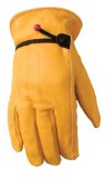 Wells Lamont 1132M Premium Heavy Duty Grain Cowhide Full Leather Work Glove Leather Bound Self-Hem Ball and Tape Wrist Cinch Palm Patch Medium