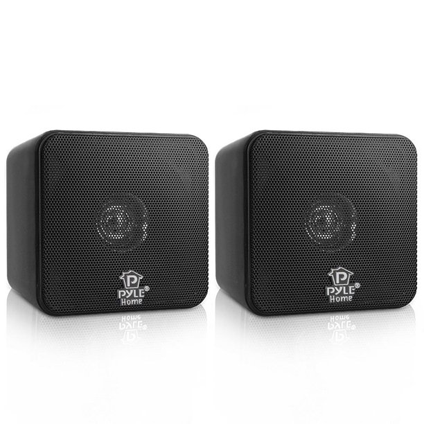 PYLE PCB4BK - 4'' 200 Watt Black Mini Cube Bookshelf Speaker In Black(Pair)