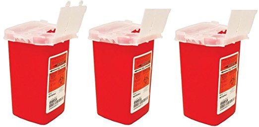 Sharps Container Biohazard Needle Disposal 1 Qt Size (3 Pack)