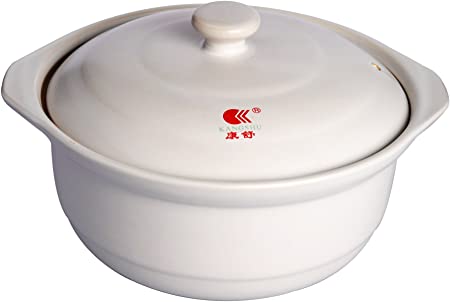 KANGSHU Ceramic Heat-Resistant Stock Pot, Soup Pot, Stew, Slow Cook, Chinese Cooking Pot, (3.2L-24#, White)