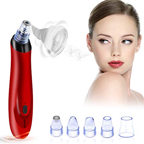 Pore Vacuum Blackhead Remover, 5- in-1 Electric Blackhead Extractor USB Rechargeable 3 Adjustable Strength Beauty Exfoliators Comedone Machine Pore Cleanser for Acne Facial Pore Clean