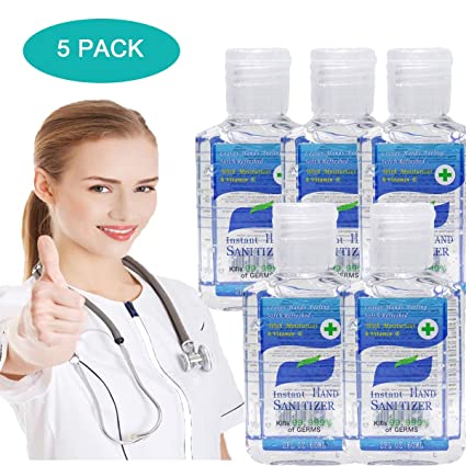 5 Pack Hand Sanitizer Gel, 2 fl oz No-wash Quick Dry Hand Sanitizer Gel Travel Size