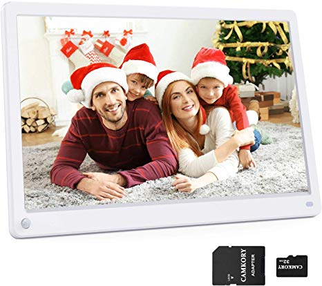 15.6 Inch Digital Photo Frame 1920x1080 16:9 IPS Screen Include 32GB SD Card HD Video Frame, Photo Auto Rotate, Auto Time On/Off, Background Music, Wall Mounted, Clock, Motion Sensor(White)