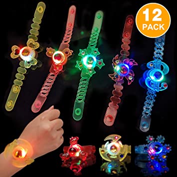 Party Favors for Kids 12 Pcs LED Light Up Bracelets Toys Glow in The Dark Party Supplies,Spin Glow Bracelets Party Birthday Easter Halloween Christmas Supplies