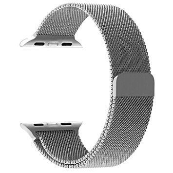 Apple Watch Band, PUGO TOP Milanese Loop Stainless Steel Mesh Replacement Band for Apple Watch Series 2 Series 1 42mm, Silver