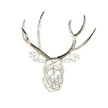 Kate and Laurel Milty Geometric Hanging Deer Head Silver Metal Wall Art