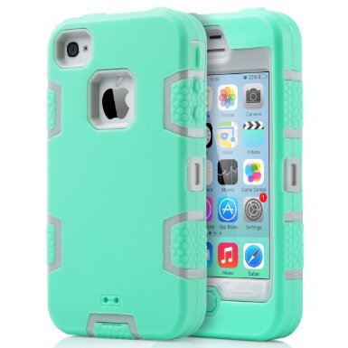 iPhone 4 Case, iPhone 4S Case, ULAK Hybrid Rugged Triple Layer Combo Case for Apple iPhone 4S & iPhone 4 with Hard Plastic Inner Shell and Rugged Soft Silicone Outer Skin (Mint Light Grey)